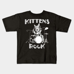 Kittens Rock Funny Kitten Playing the Drums Kids T-Shirt